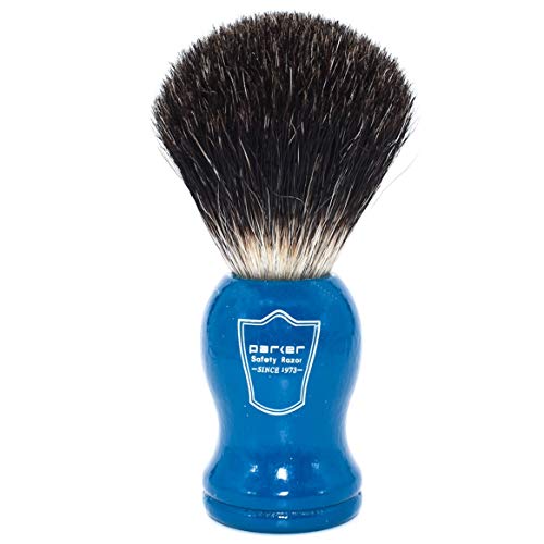 Black Badger Shaving Brush with Blue Wood Handle - Professional Quality