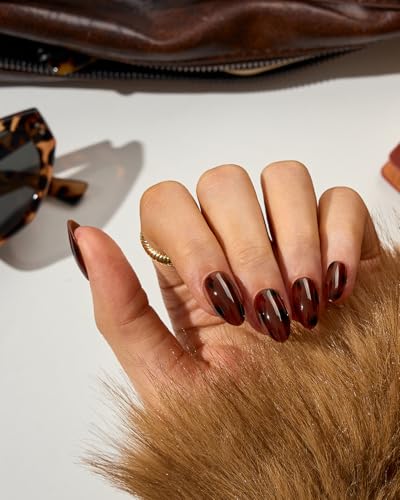 Press On Nails Short Almond Tortoise Shell 96Pcs - Natural Look & Easy Application