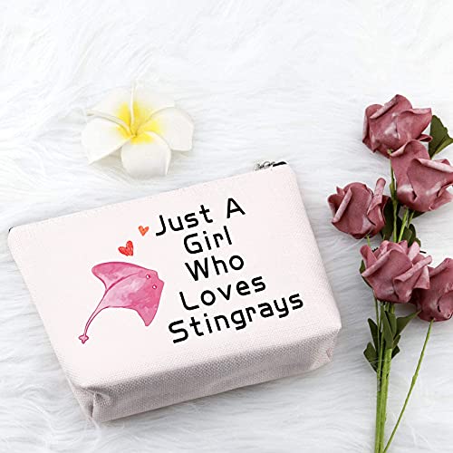 PXTIDY Stingray Makeup Bag Shark Lover Gift Just A Who Loves Stingrays Makeup Zipper Pouch Ocean Sea Animal Manta Ray Gift for Stingray Lovers (Beige)