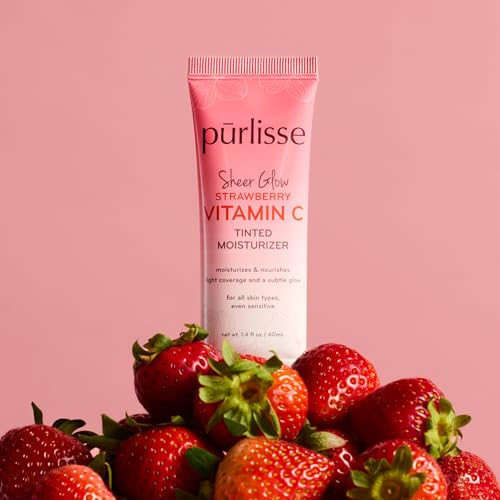 p?rlisse Sheer Glow Strawberry Vitamin C Tinted Moisturizer - Skin Tint Moisturizer Enriched with Antioxidants to Even Complexion - Dewy Light Coverage for All Skin Types - Tan Deep (1.4 oz)