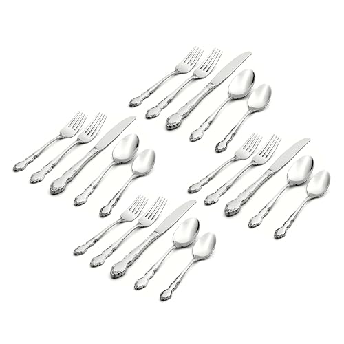 20-Piece Flatware Set for 4 - Elegant Silverware with Swirling Floral Design