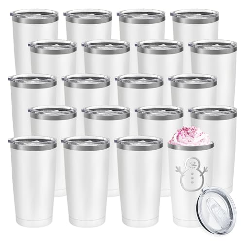 20-Pack Stainless Steel Insulated Travel Tumblers 20oz White Gift Set