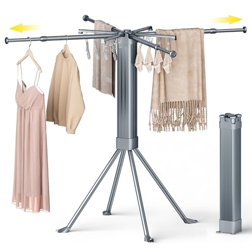 Gray Foldable Clothes Drying Rack with 16 Clips, Space-Saving Laundry Organizer