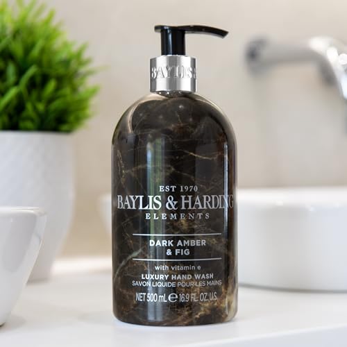 Baylis & Harding Dark Amber & Fig Hand Soap with Dispenser 16.9oz - Luxurious Moisturizing Liquid Hand Wash