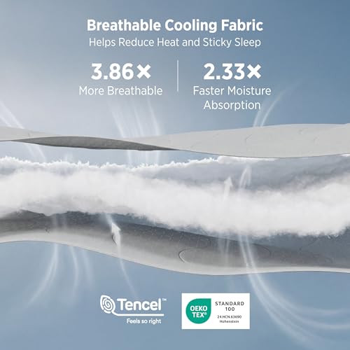 Bedsure King Size CoolOxy Cooling Comforter - Grey, Breathable & Moisture-Wicking