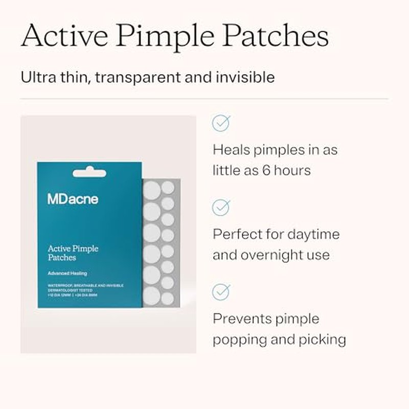 MDacne 72 Pimple Patches for Acne Treatment, Hydrocolloid Patches - Absorbs Oil & Pus from Clogged Pores, Ultrathin & Transparent Blends with All Skin Tones, Safe for Sensitive Skin (2 Pack of 36)