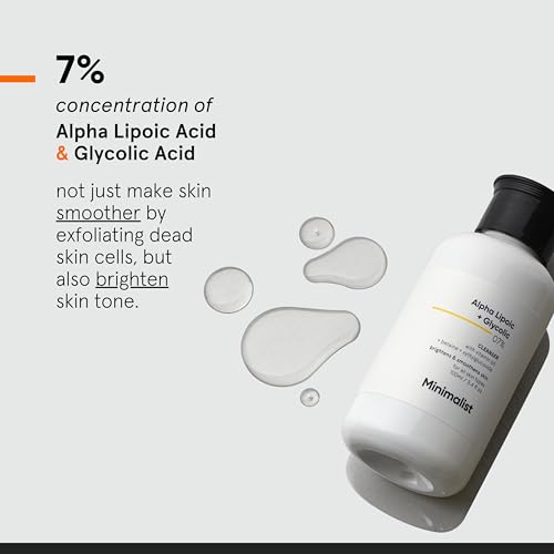 Minimalist ALA & AHA 7% Cleanser for Brightening, Exfoliating, Glow & Even Tone | With Vitamin B5 For Hydration & Glycolic Acid For Exfoliation | 3.4 Fl Oz / 100 ml