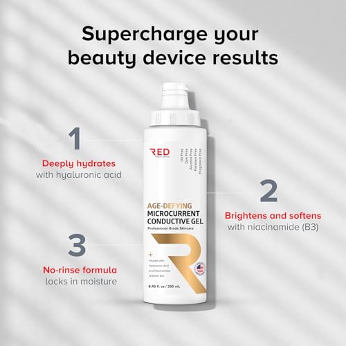 Age-Defying Microcurrent Conductive Gel with Hyaluronic Acid & Niacinamide (Vitamine B3), 8.45 fl oz - Long-Lasting, Non-Greasy, Hypoallergenic - 1 Bottle + Applicator, 8.45 fl oz / 250mL