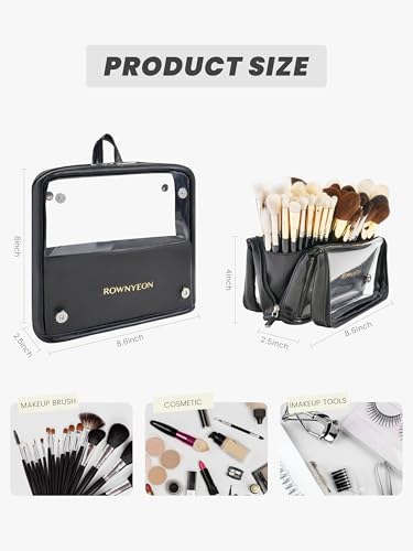Camdeez Black Makeup Brush Holder Bag with Adjustable Dividers, Travel Cosmetic Organizer, High Capacity, Waterproof, Stand-Up Design