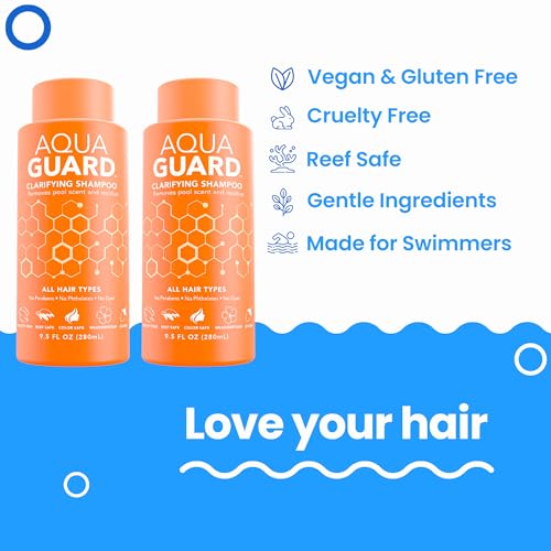 AQUA GUARD Chlorine Clarifying Shampoo 9.5 Fl Oz Pack of 2 - Vegan, Color Safe, Paraben-Free, Leaping Bunny Certified