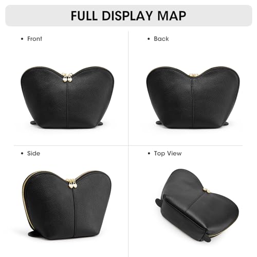 Heart Shaped Leather Makeup Bag - Large Travel Toiletry Organizer for Women - Black