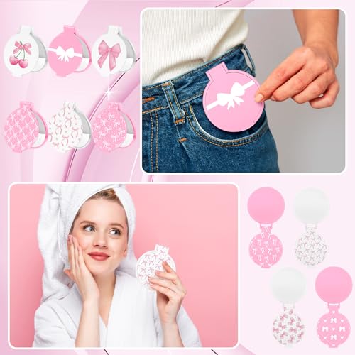 Pink Bow Compact Mirrors Bulk - 50 Pcs Coquette Party Favors, Pink & White Variation