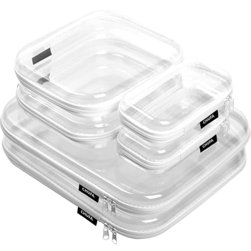6 Pack Clear Hard Shell Zipper Case, See-Through Hard Plastic Organizer Pouches for Travel ? Toiletries, Makeup, Electronics & Pencils, Crush-Resistant Storage, 3 Sizes (2 Small/2 Medium/2 Large)