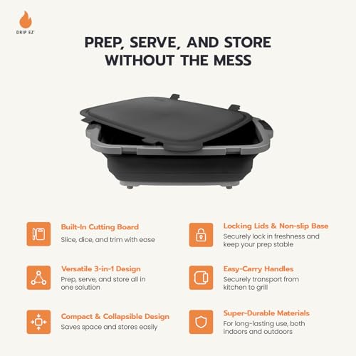 Collapsible BBQ Prep Tubs Set - Includes Cutting Board & Lid - Black, 1 OG + 1 XL