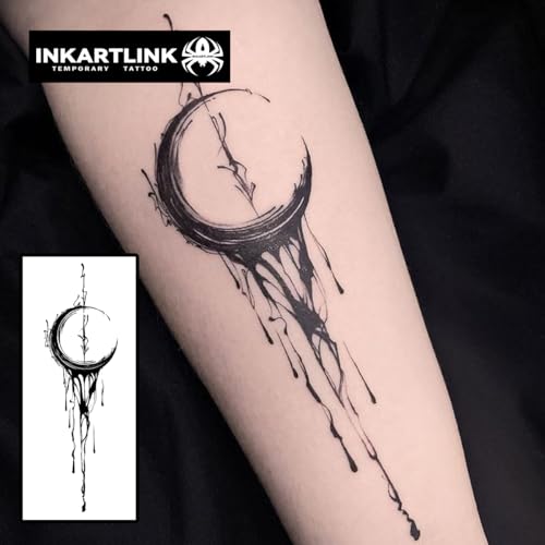 INKARTLINK Temporary Tattoo, Medium Size Semi Permanent Moon Tattoo, Adult Art Design, Party Favor, Waterproof, Realistic, No Adhesive, No Reflective, Lasts 1-2 Weeks (Glorious Moon)