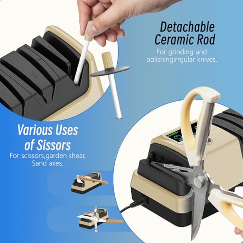 Light Gold 5-in-1 Electric Knife Sharpener for Kitchen & Scissors