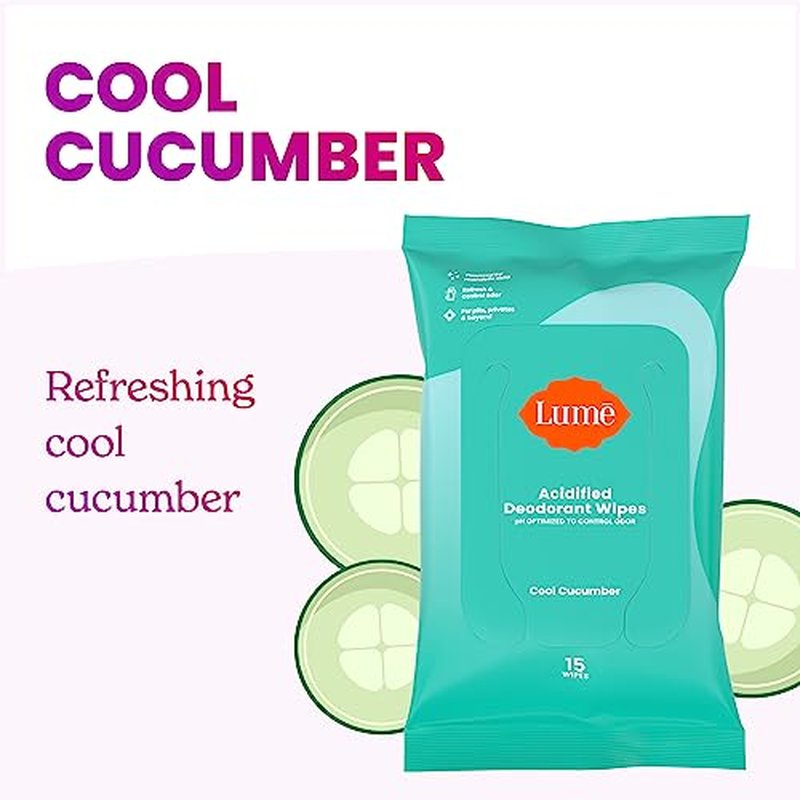 Mando Deodorant Wipes and Lume Acidified Deodorant Wipes (Cool Cucumber) - Aluminum Free, Baking Soda Free, Skin Safe, Skin Loving - 15 Count (Pack of 6)