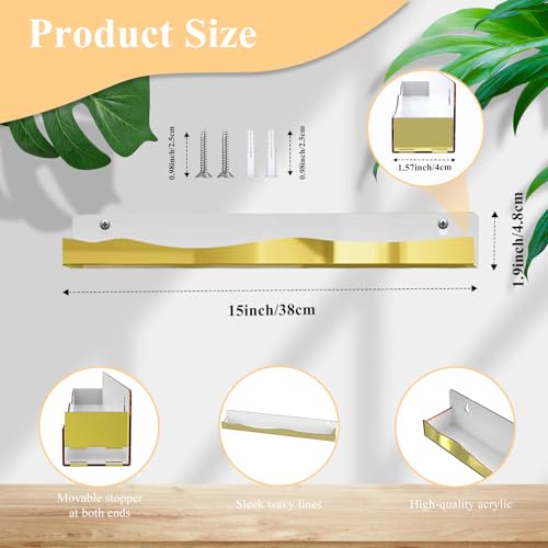 Gold Mirror Nail Polish Wall Rack - 6 Pack, 15 Inch Acrylic Shelves with Variation