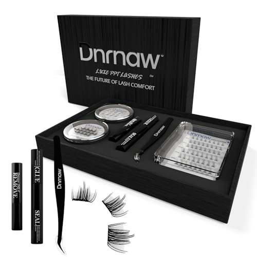 Lash Clusters Kit for Sensitive Eyes - Salon-Quality DIY Eyelash Extensions, Waterproof & Hypoallergenic, | Includes 8-16mm Wispy & Fluffy Clusters, Adhesive, Seal, Tools (Natural-(black box)