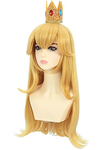 Adult Blonde Princess Cosplay Wig Set with Crown and Earrings - Long Wavy Costume Wig