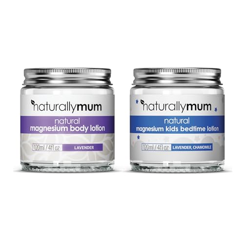NaturallyMum Magnesium Body Lotion Bundle for Mum and Kids | Support for Sleep, Heart, Bone, Nerve, Gut and Muscle Health | Adult Lavender | Kids Lavender & Chamomile | 2 x 4 fl oz