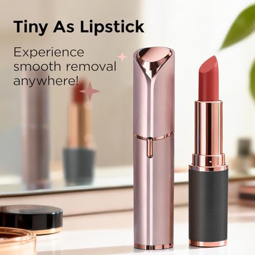 Facial Hair Removal for Women: Electric Face Razor with LED Light - Painless & Instant Results Mini Shaver for Travel Use (Rose Gold)
