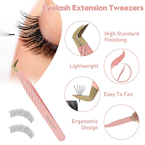 Ms.Queen Fiber Tip Eyelash Tweezers for Extensions & Volume Fans