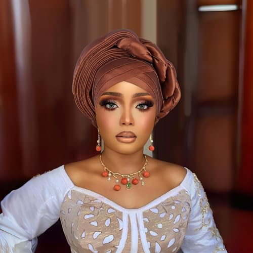 African Turban Cap Braids Headwrap - One Size Coffee NJYFG