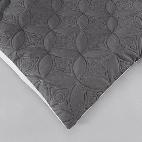 Chezmoi Collection Upland 7-Piece Quilted Patchwork Comforter Set Queen Black Gray Light Gray