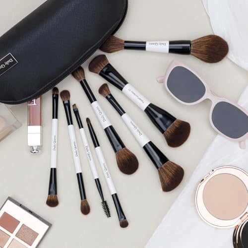 8-Piece Dual-Ended Makeup Brush Set with Waterproof Bag - Face Eye Blush Contour