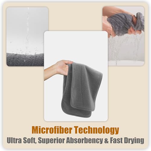 12 Pack Gray U-Shaped Microfiber Facial Towels for Estheticians & Spa Treatments - Soft & Absorbent