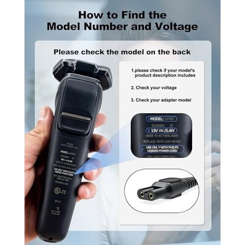 15V Charger Cord Compatible with Philips Norelco HQ8505 - Series 3000 5000 6000 7000 9000, Multigroom MG5750 MG7750 MG7770 - Auto Power Off & Charging Display 6Ft Charging Cable Power Cord (15V DC)?