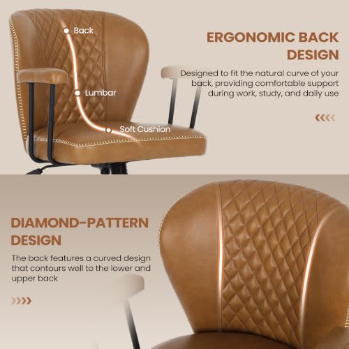 MALOL Leather Office Chair with Removable Arms - Brown, Set of 1
