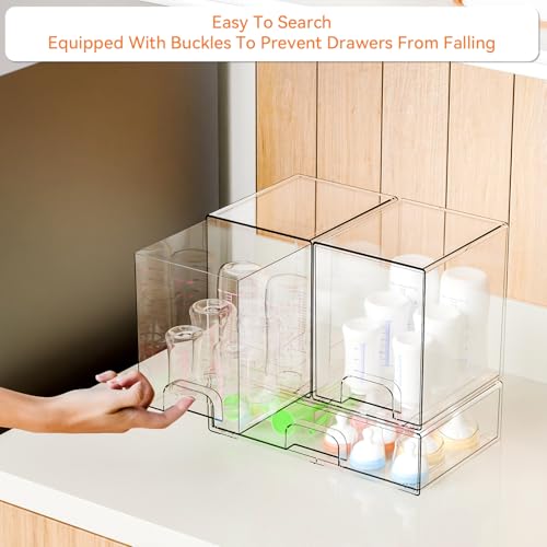 Baby Bottle Organizer with Stackable Drawers - BPA Free Countertop Storage for Breast Pump Parts & Accessories