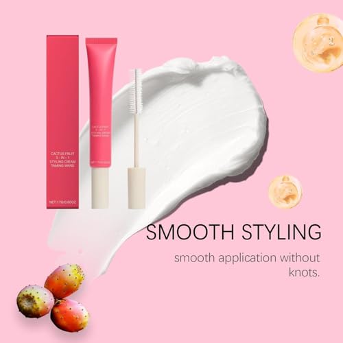 3-In-1 Hair Styling Cream, Hair Cactus Fruit 3-In-1 Styling Cream & Taming Wand, Smooth Frizz, Cactus Fruit Extract for Tames Flyaway H-air, Enhances Shine, Non-Greasy, for Women & Girls (3 PCS)