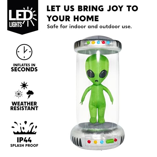 7ft Tall Halloween Inflatable Alien Decoration with Animated LEDs Outdoor Yard Decor