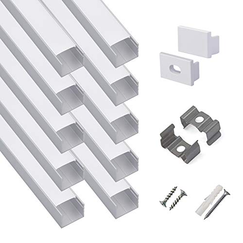 10-Pack 6.6ft U-Shape LED Aluminum Channel System with Milky Cover & Accessories