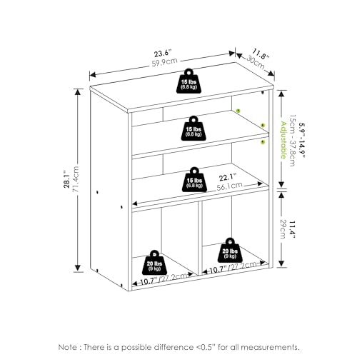 Furinno Pasir 3-Tier Display Bookcase - White, Compact & Modern
