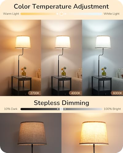 EDISHINE Black Floor Lamp with Table and USB Ports - Dimmable & Remote Control