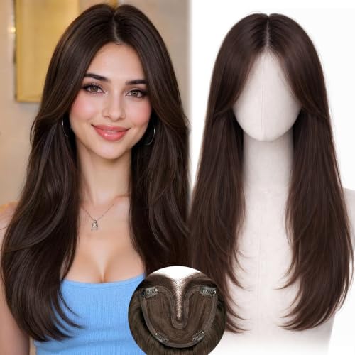 Dark Brown 20-Inch Clip-In Hair Topper for Thinning Hair - Easy Wear & Natural Look