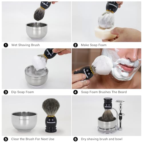 5-in-1 Men's Shaving Kit with Black Handle - Badger Brush, Safety Razor, Bowl & Goat Milk Soap