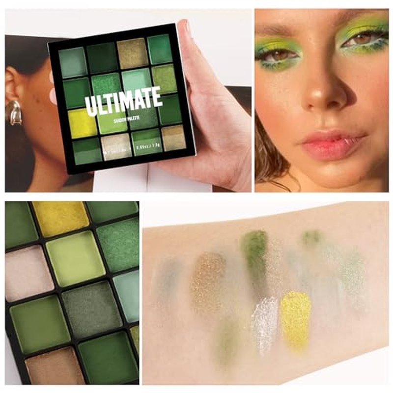 Boobeen Colorful Eyeshadow Palette Makeup-16 Colors, Matte and Glitter Eyeshadow, Bright Eyeshadow palettes, Blendable, Easy to Build Dramatic Glamour Looks (Green)