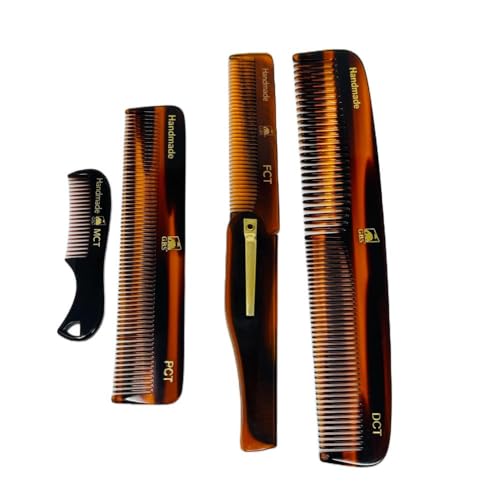 Tortoise Shell Hair & Beard Comb Set - 4-Piece Grooming Kit for Men & Women