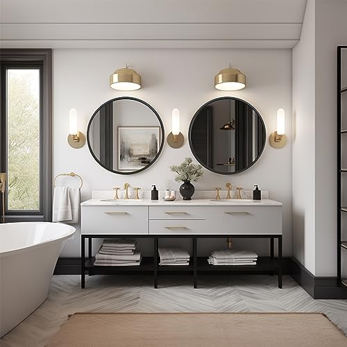 Black 32 Inch Round Mirror - Wall Mount Bathroom Vanity Entryway Living Room