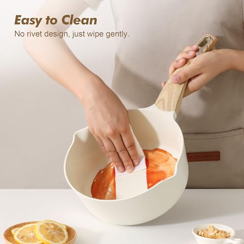 Ceramic Saucepan Set 2.0 & 3.0 Quarts Nonstick Cookware with Lid, Induction Suitable, White Variation