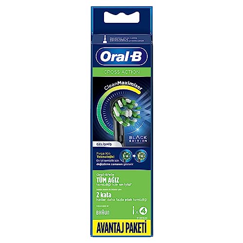 Oral-B Black CrossAction Replacement Toothbrush Heads 4 Pack - Compatible with All Oral-B Electric Brushes