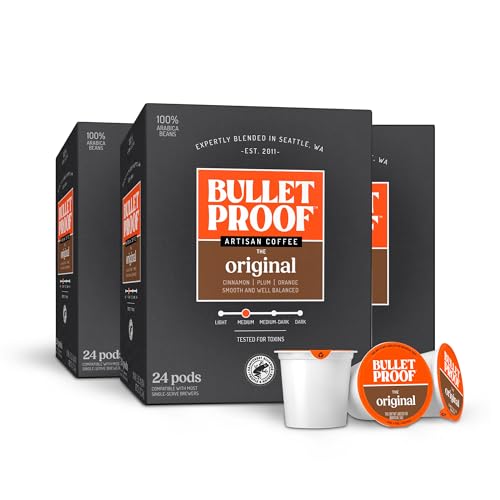Bulletproof Original Medium Roast Coffee Pods - 24 Count Pack of 3 - Single-Serve Coffee