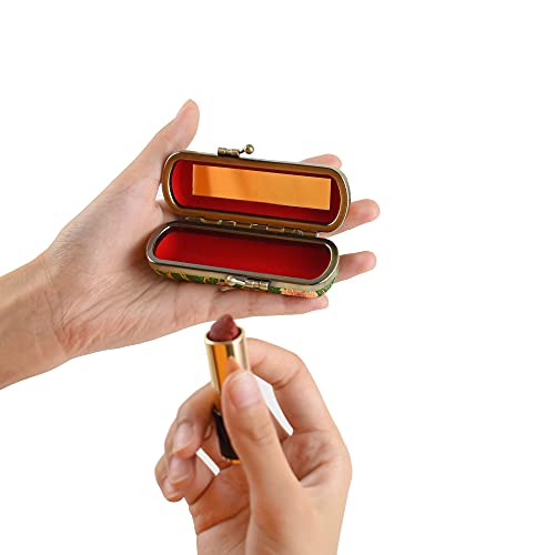 Ladies Floral Lipstick Case Holder with Mirror,Makeup Cases for Women (White)