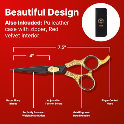 Hair & Beard Cutting Scissors - 7.5 Inch Japanese Steel Shears - Gold Dial Variation