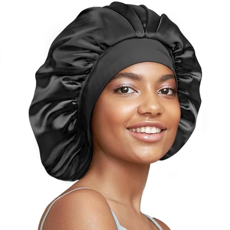 2 Pack 22 Momme 100% Real Mulberry Silk Bonnet for Sleeping Women Pink and Black + Purple